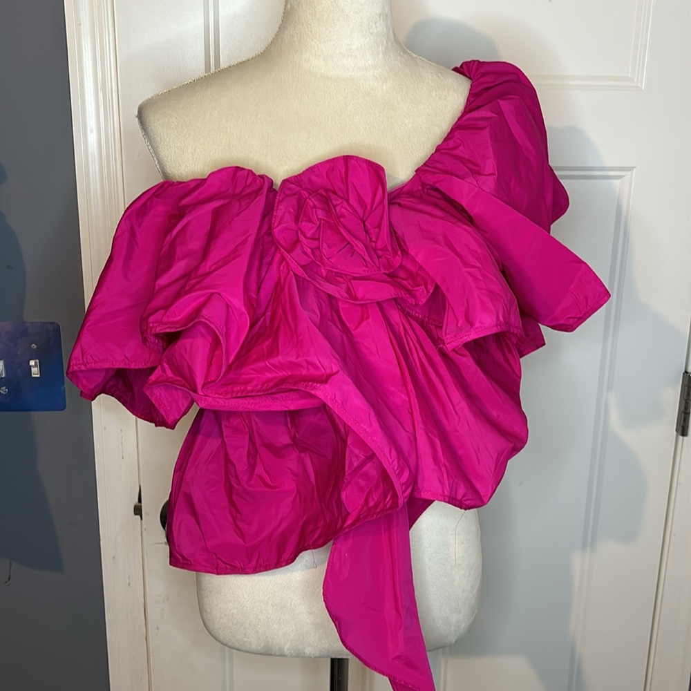 Zara Fuchsia Pink 3D ROSE RUFFLED ASYMMETRIC TOP - Picture 7 of 12
